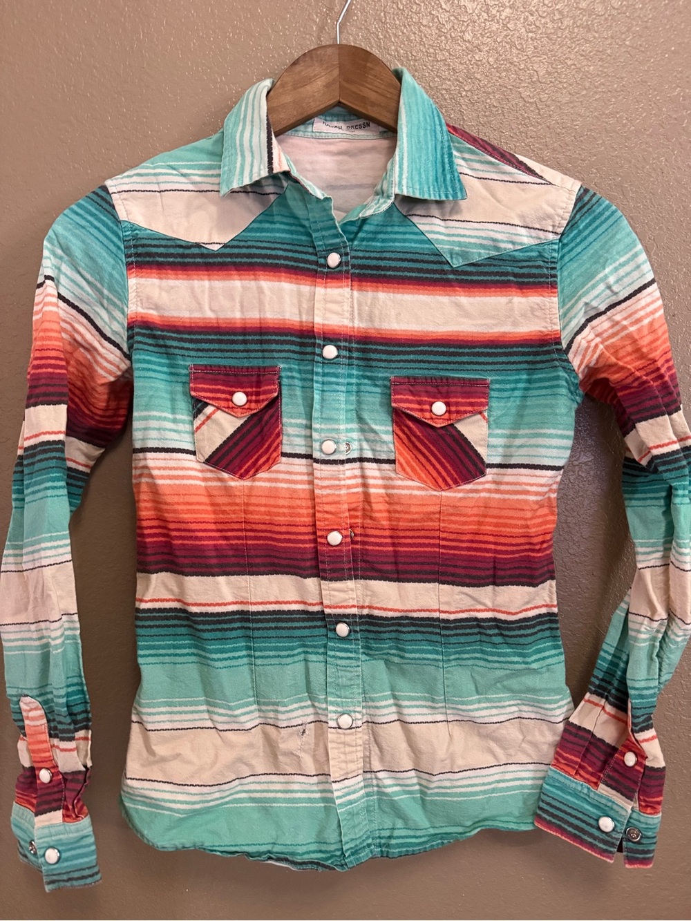 Kids' Striped Button-Down Shirt in Turquoise & Coral